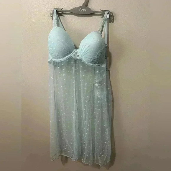 NWT FLORA NIKROOZ BABY BLUE BABYDOLL LINGERIE SET L - Picture 2 of 7